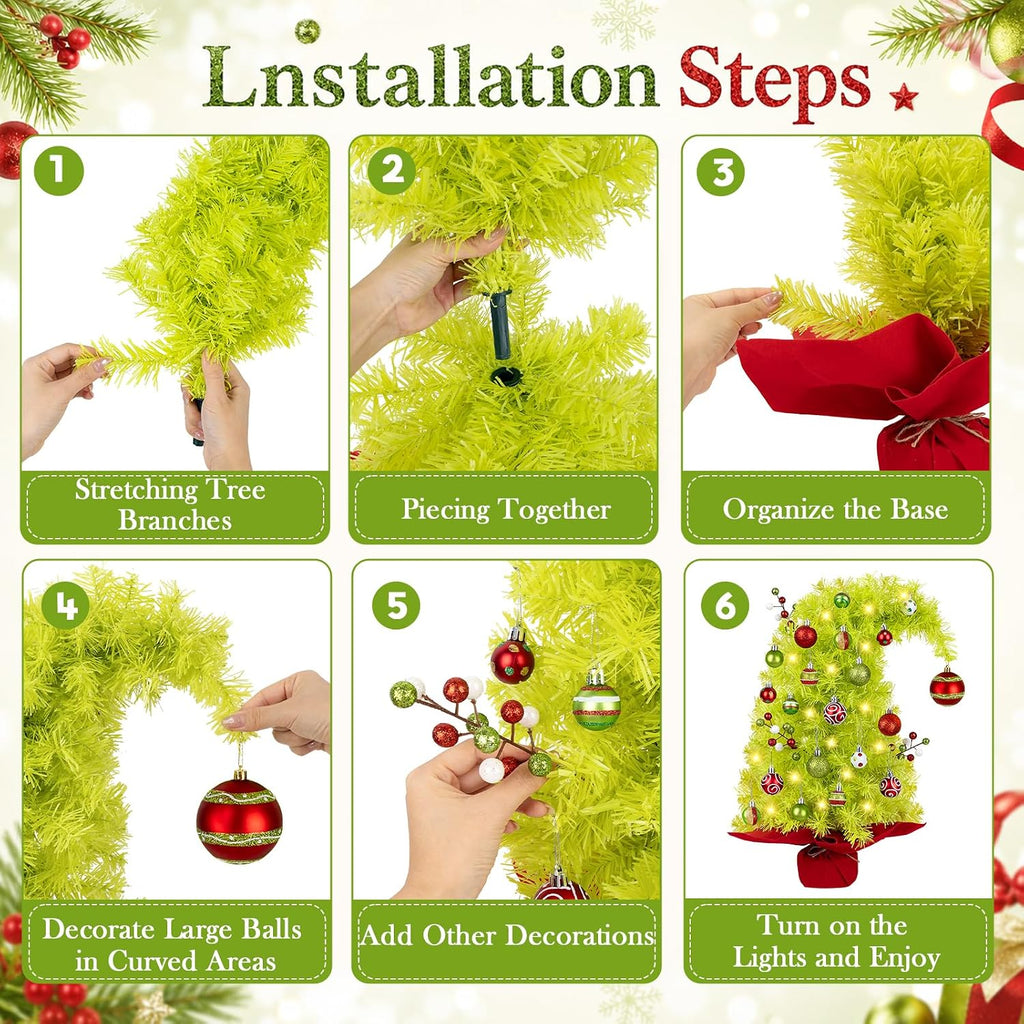 2FT Whimsical Mini Christmas Tree with Lights Ball Berries 8 Lighting Modes
