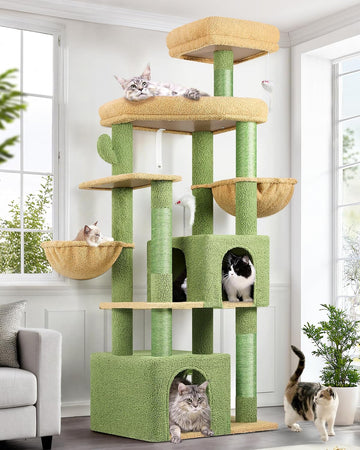 Cactus Sturdy Cat Tree for Indoor Cats 20 lbs, Green