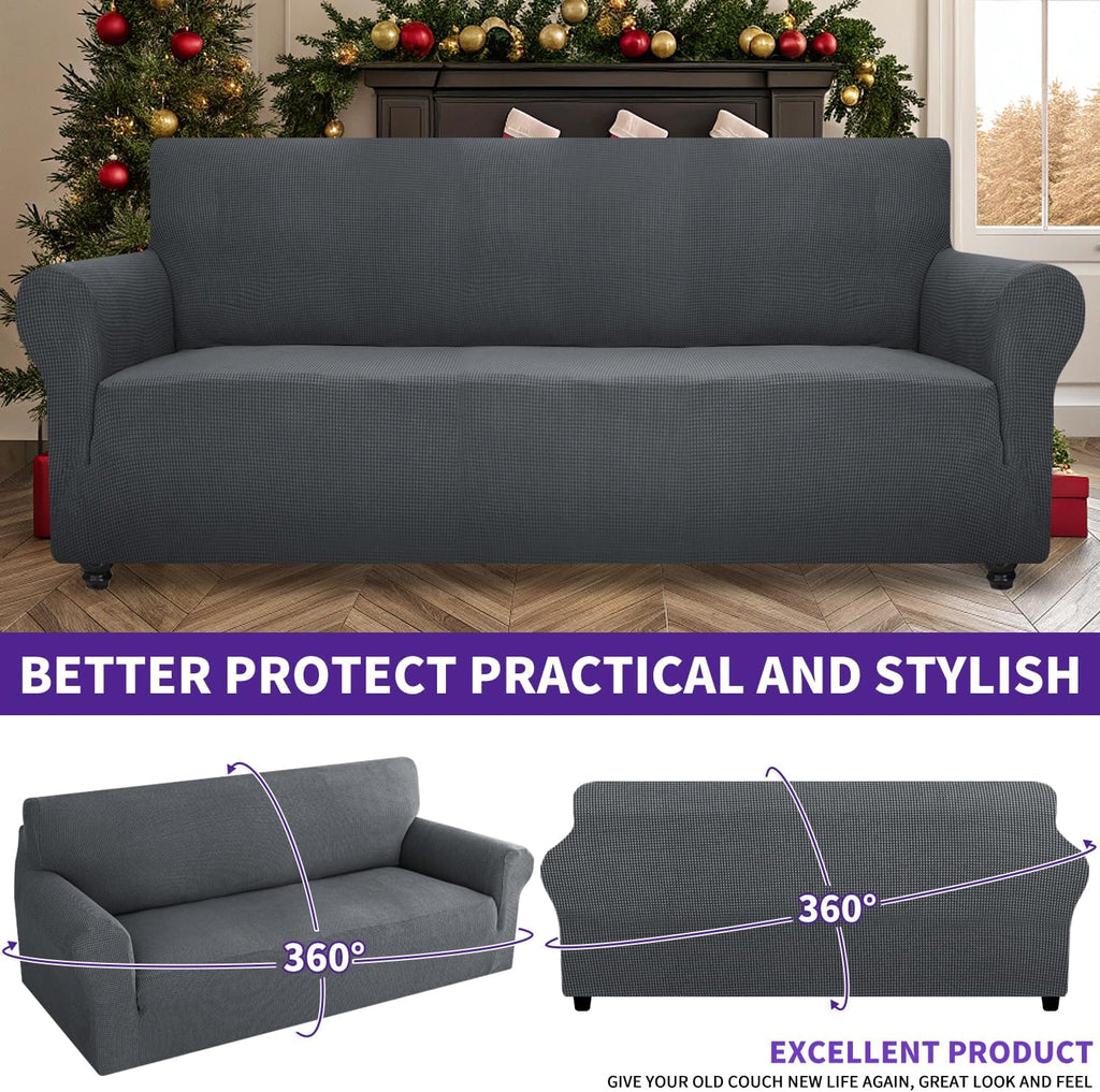 Super Stretch Couch Cover (72"-92") Universal Sofa Covers with Elastic Bottom, Dog Cat Pets Friendly Washable