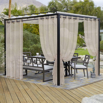 Burlap Linen Look Outdoor Curtain 2 Panels | Waterproof Sheer Curtains for Pergola, Porch, Cabana, Gazebo Grommet