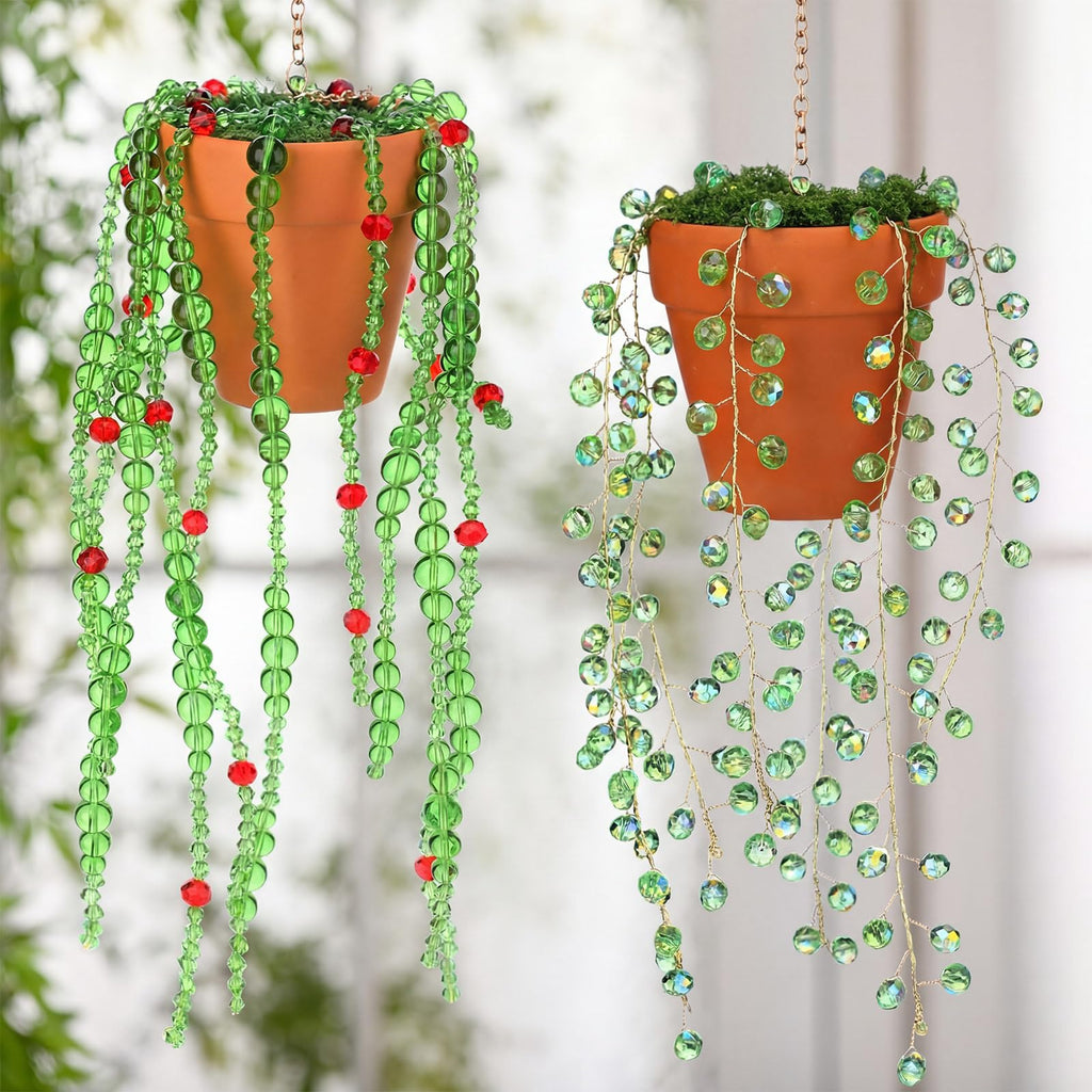 2 Pcs Beaded Plant Suncatcher Glass Leaf Plant Gifts, Novel