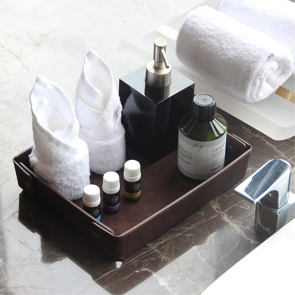 Faux Leather Valet Tray Organizer for Men - Catch-All Tray for Entryway Table Key, Wallet, Watch, Coin Change, Phone