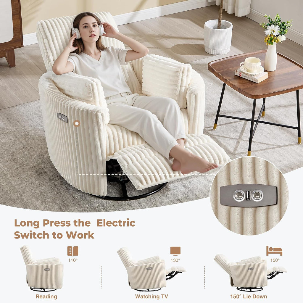 Power Recliner,Nursery Swivel Glider Rocking Chair with USB Port,Upholstered Adult Electric Recliner Rocking Chair