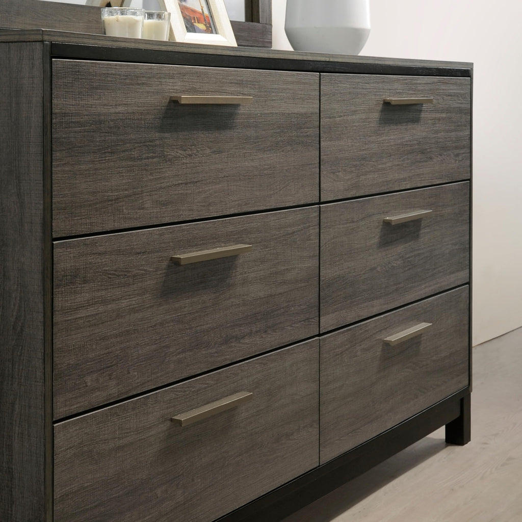 Ioana 187 Antique Grey Finish Wood Bed Room Set, King Size Bed, Dresser, Mirror, Night Stand, Chest