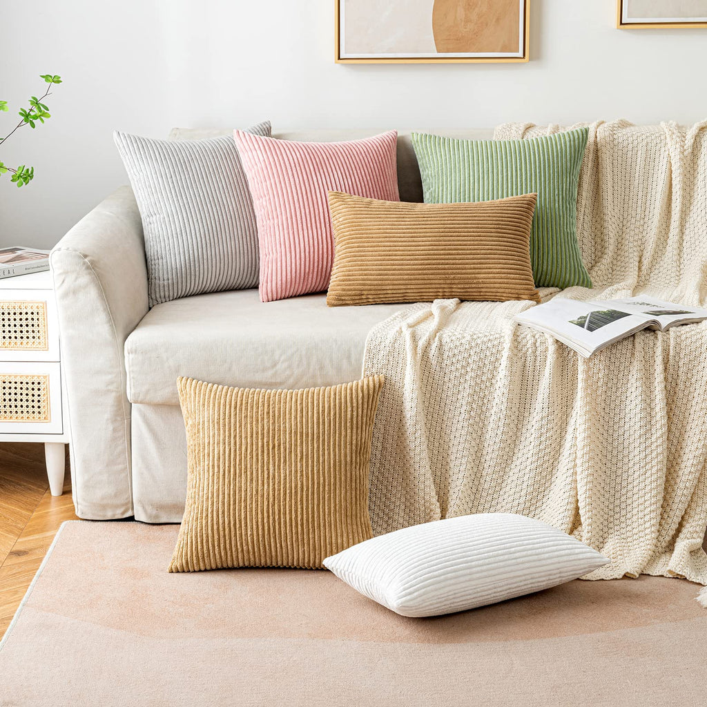 Throw Pillow Covers Corduroy Decorative Soft Striped Square Cushion Covers Spring Pillowcases for Couch Sofa Bedroom