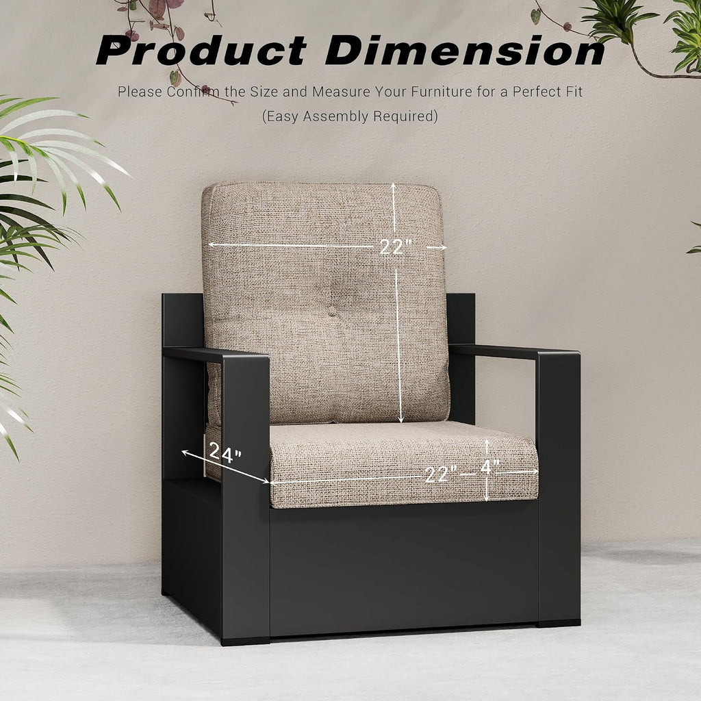 Outdoor Deep Seat Cushions Set, 22x24 Inch Thick Patio Chair Cushion with Removable Cover, Water & Fade Resistant