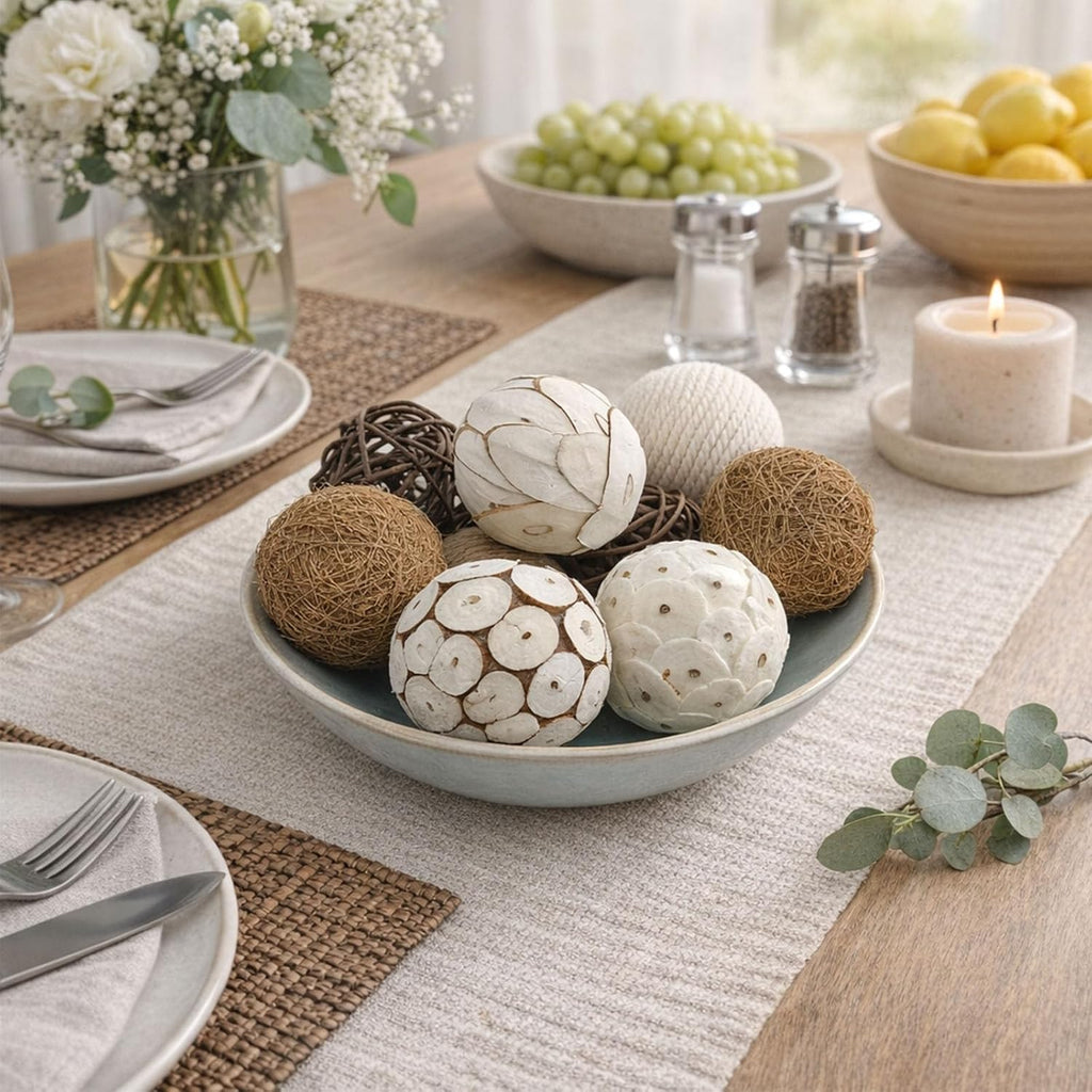 Decorative Balls for Bowl Centerpiece, Rattan Woven Vase Orbs Spheres Filler Decor, Home Table Decor, Party - Set of 10