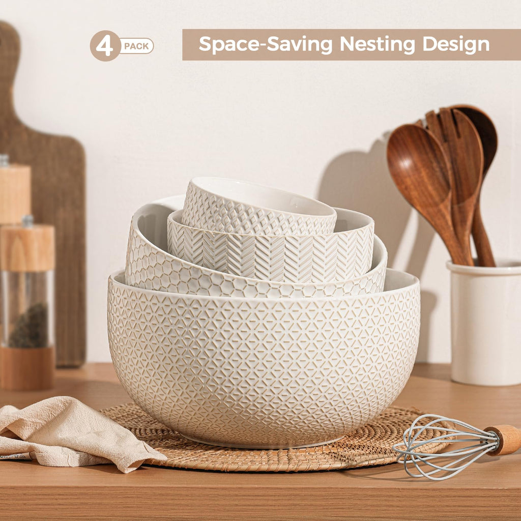 Ceramic Mixing Bowls Set of 4, Nesting Bowls