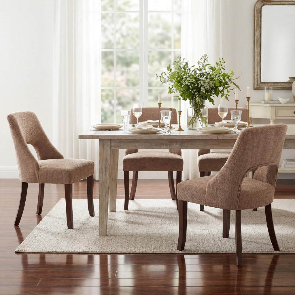Wooden Dining Chairs Set of 2, Mid Century Modern Upholstered Dining Room Chair Kitchen Chairs, Chenille Dinner Chair