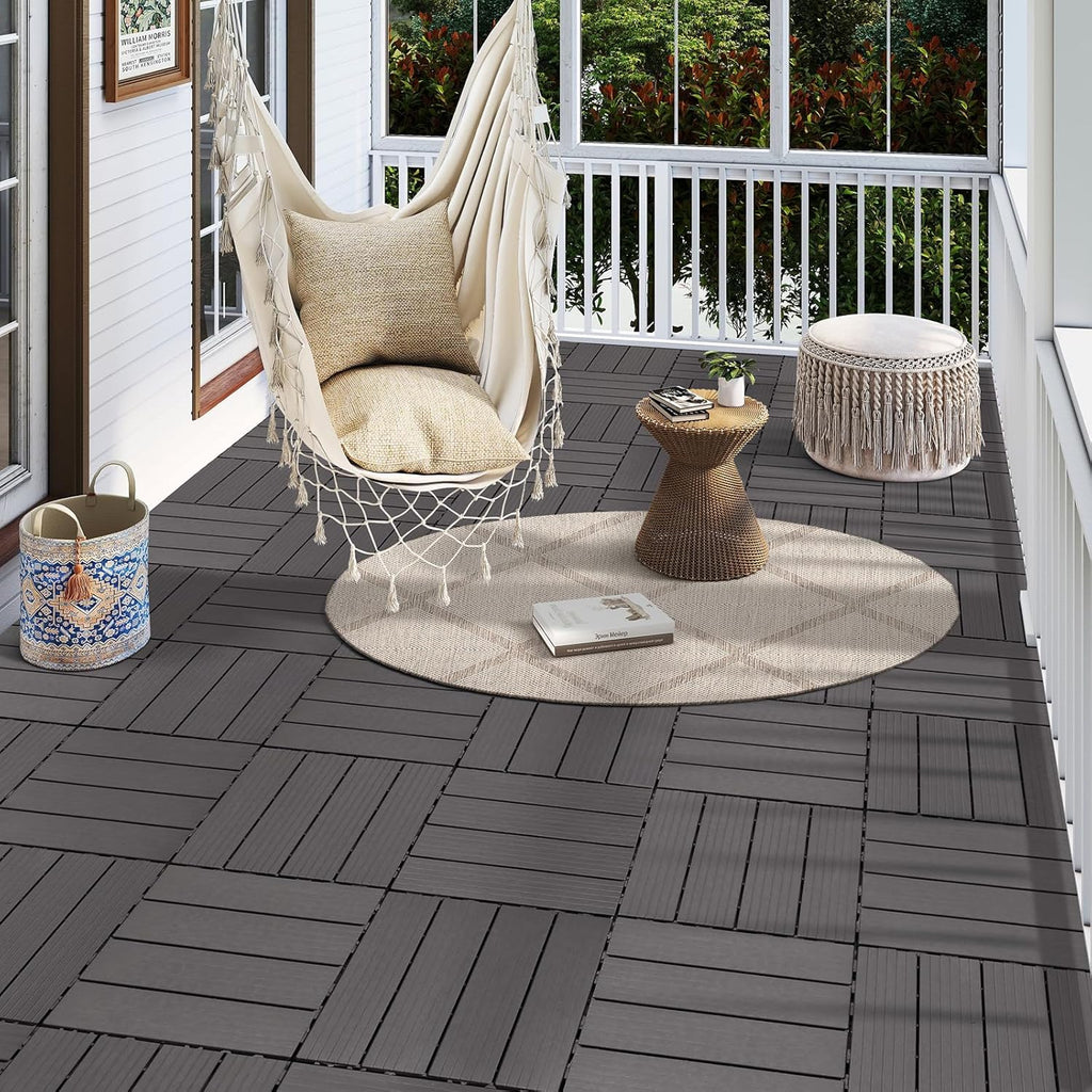 9 PCS Interlocking Deck Tiles, 12''X 12'' Plastic Patio Flooring Outdoor Waterproof Floor Deck Tiles for Balcony Porch