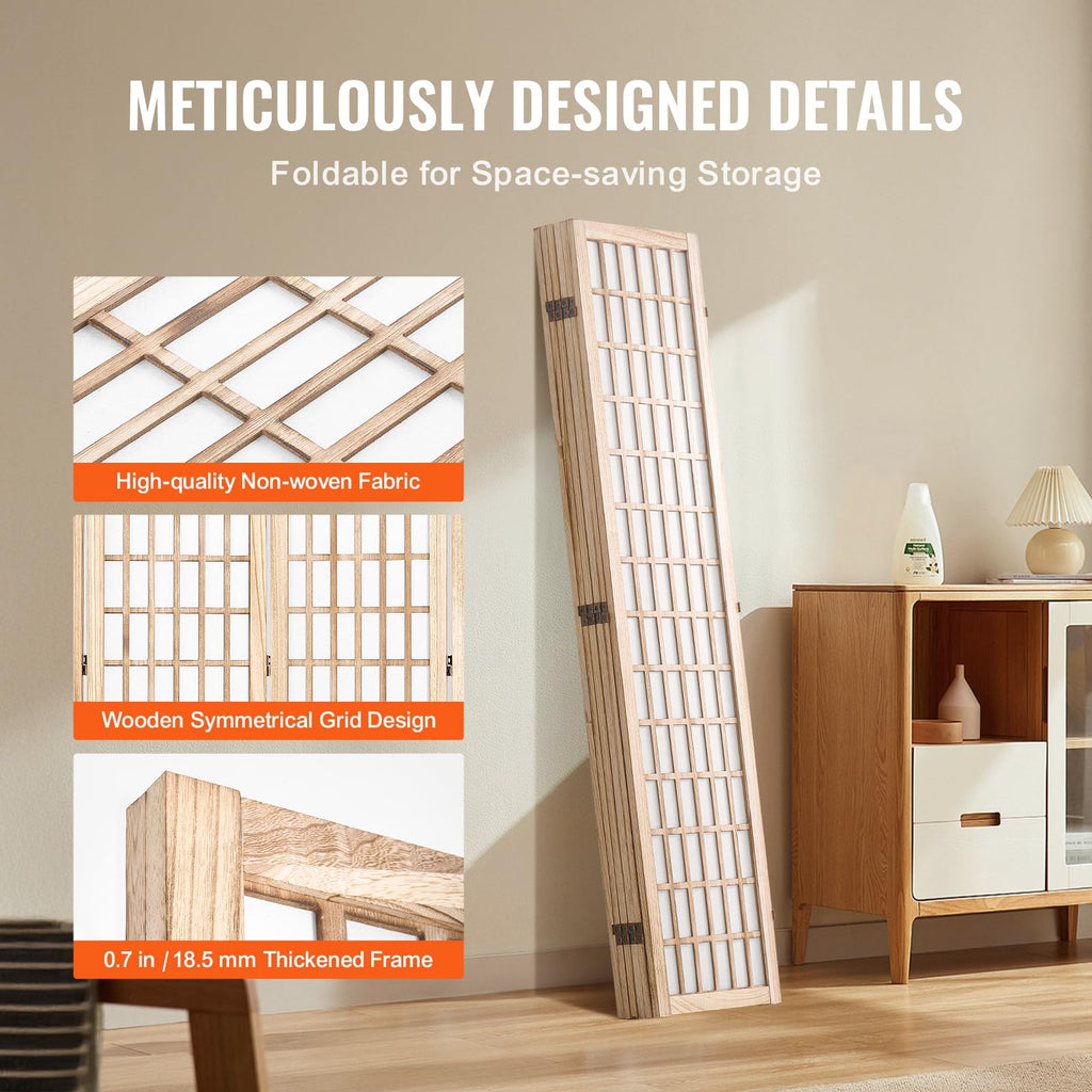 Room Divider, 6 Panel Japanese Room Divider, Wood Folding Privacy Screen Indoor, Partition Dividers Portable