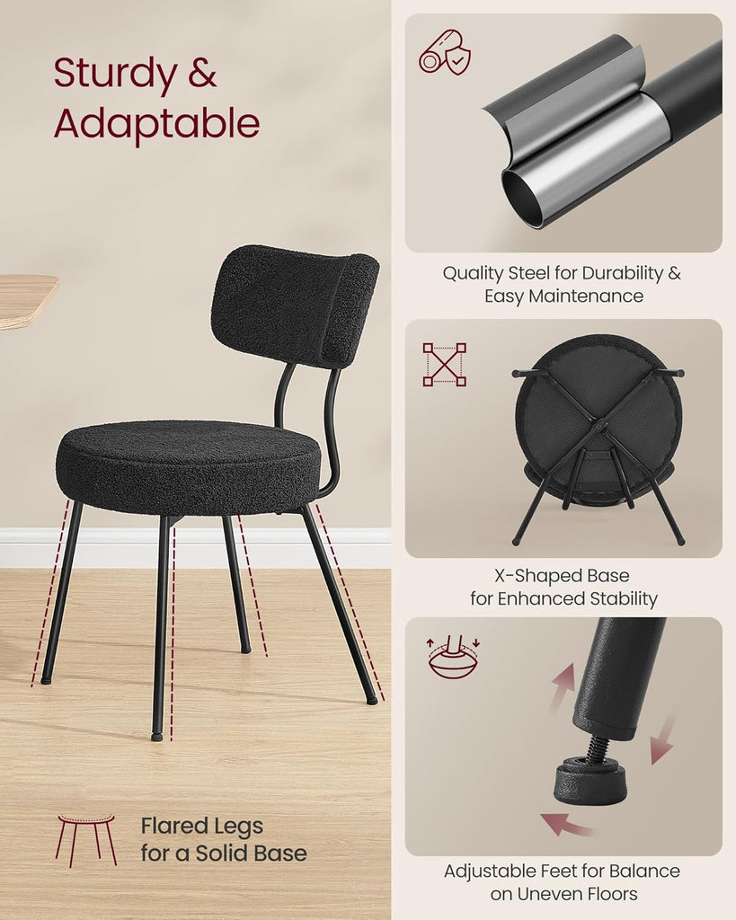 Boucle Dining Chairs Set of 4, Upholstered Kitchen Dining Room Chairs with Curved Backrest and Steel Frame, Modern