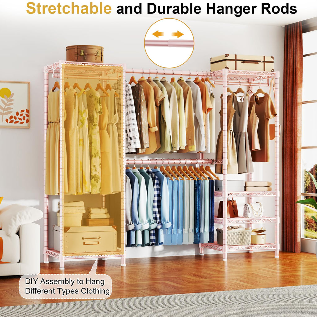 E7 Garment Rack, Heavy Duty Clothes Storage System with Extendable Rod