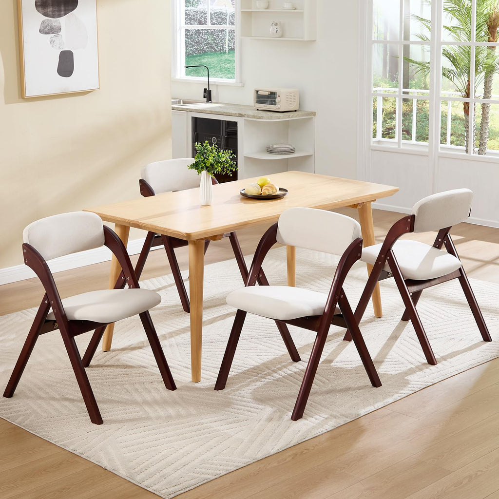 6-Pack Folding Chairs with Cushion, Linen Padded Foldable Dining Chairs, Portable Walnut Wooden Folding Chairs Dining