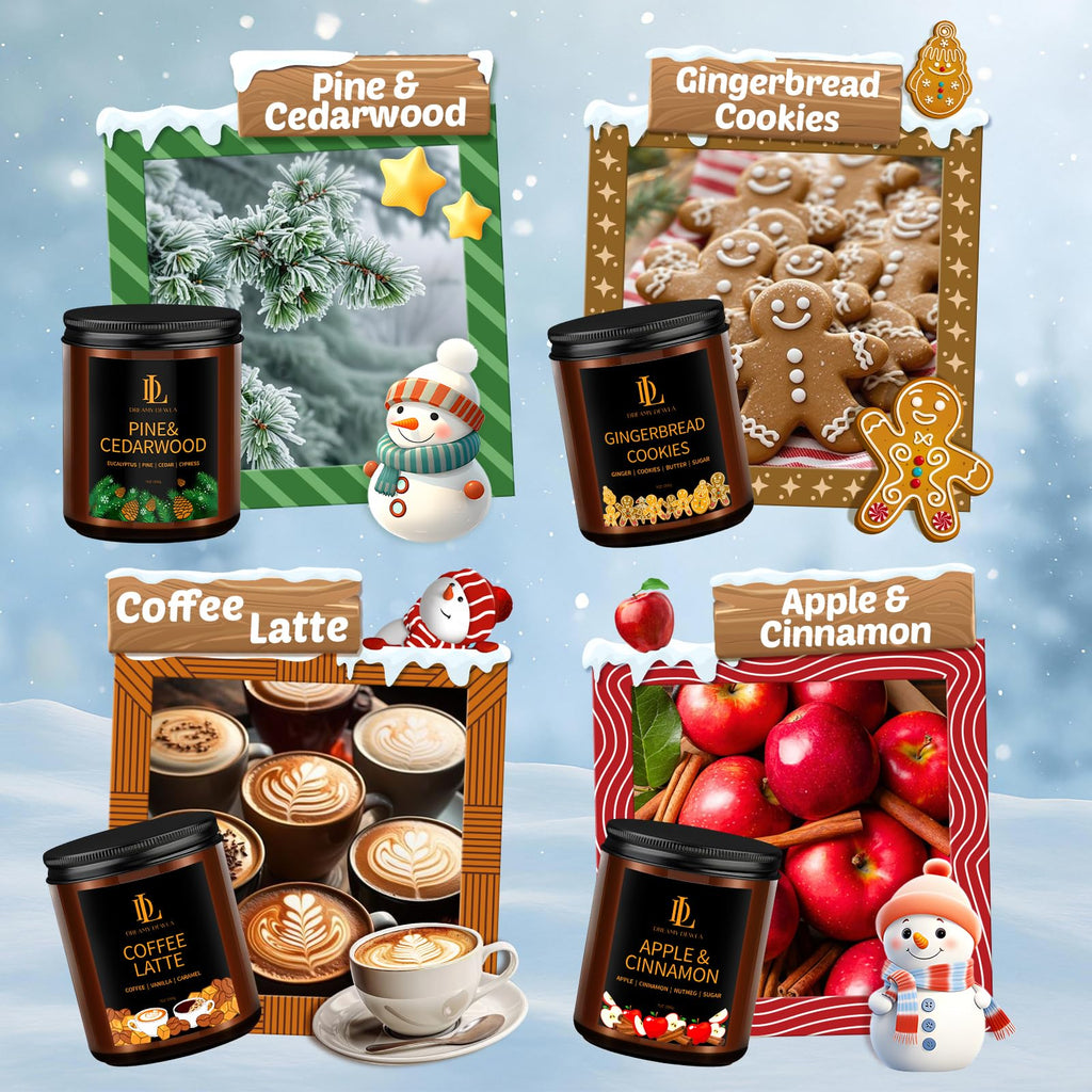 Winter Candles Set Scented, 4 Pack 28oz, Soy Wax