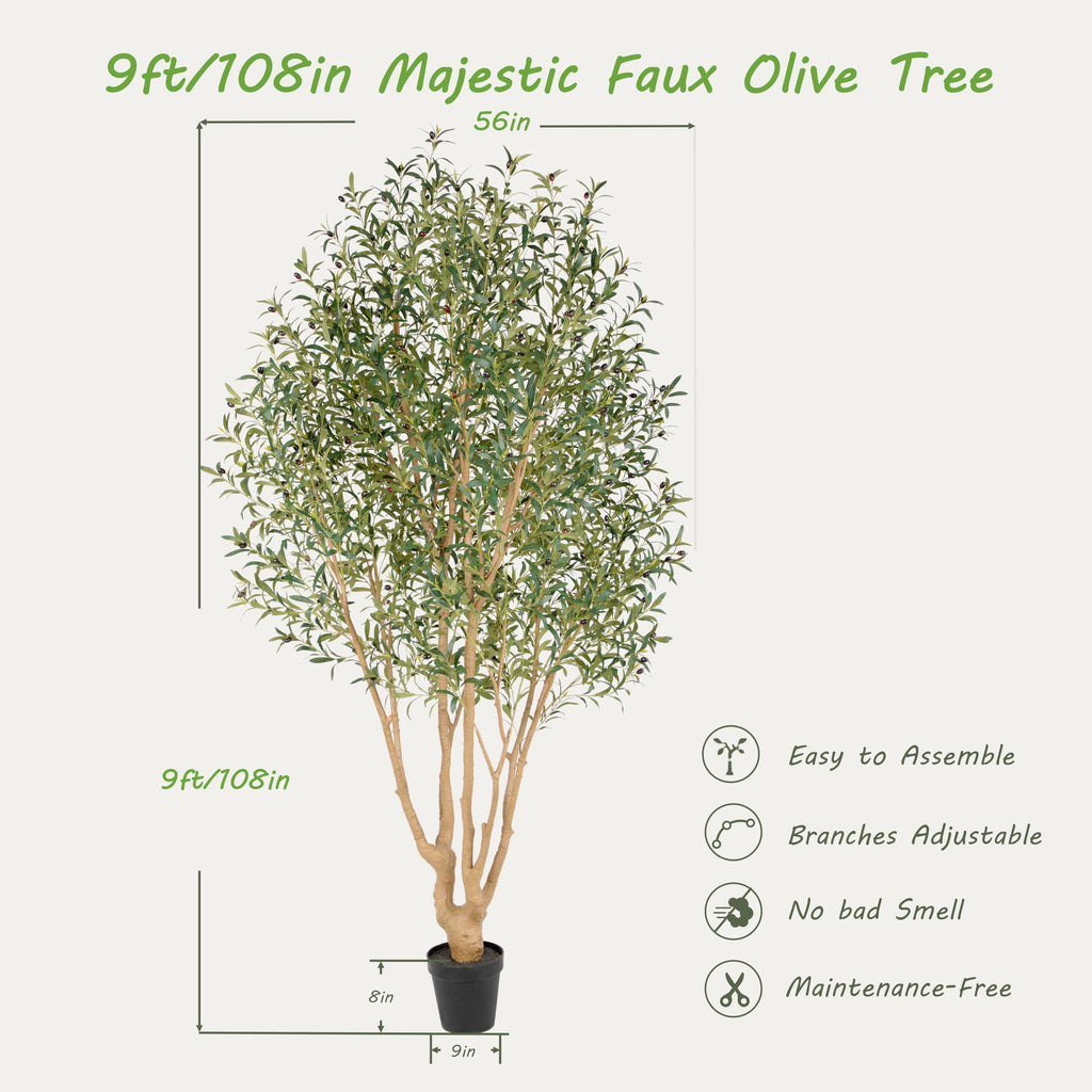 Majestic Faux Olive Tree 9ft - Artificial Olive Tree Indoor & Outdoor with Lifelike Leaves & Textured Branches