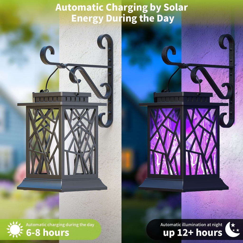 Solar Lanterns Outdoor Waterproof, Flickering Flame Hanging Solar Lights