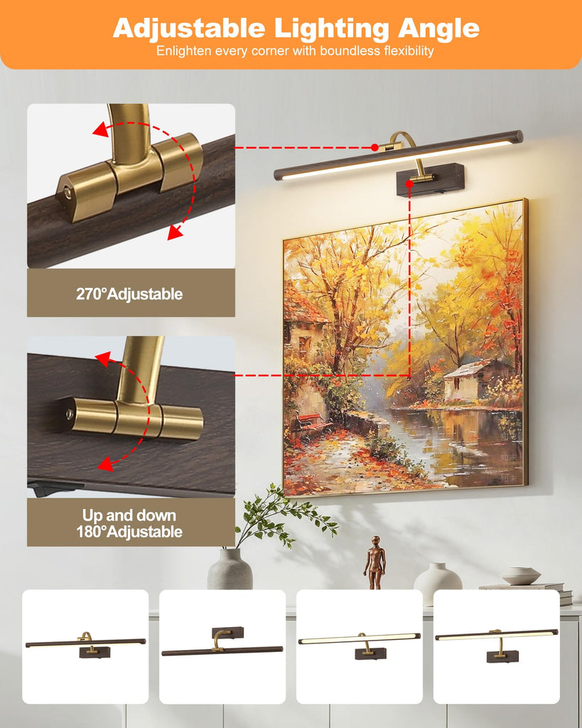 LED Picture Lights for Wall Rechargeable, Battery Operated Art Light for Paintings (Wood Grain, 23.6inch)