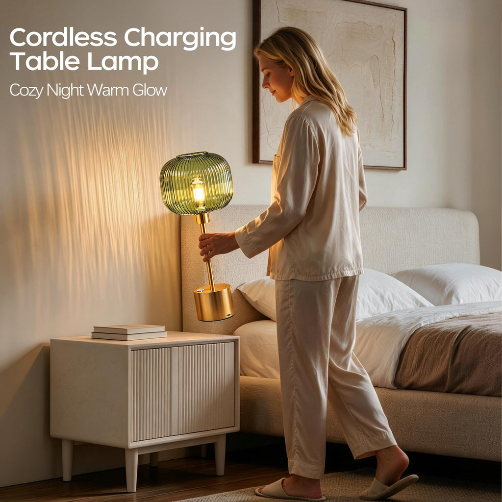 Rechargeable Cordless Glass Table Lamp, Modern Bedside Lamp