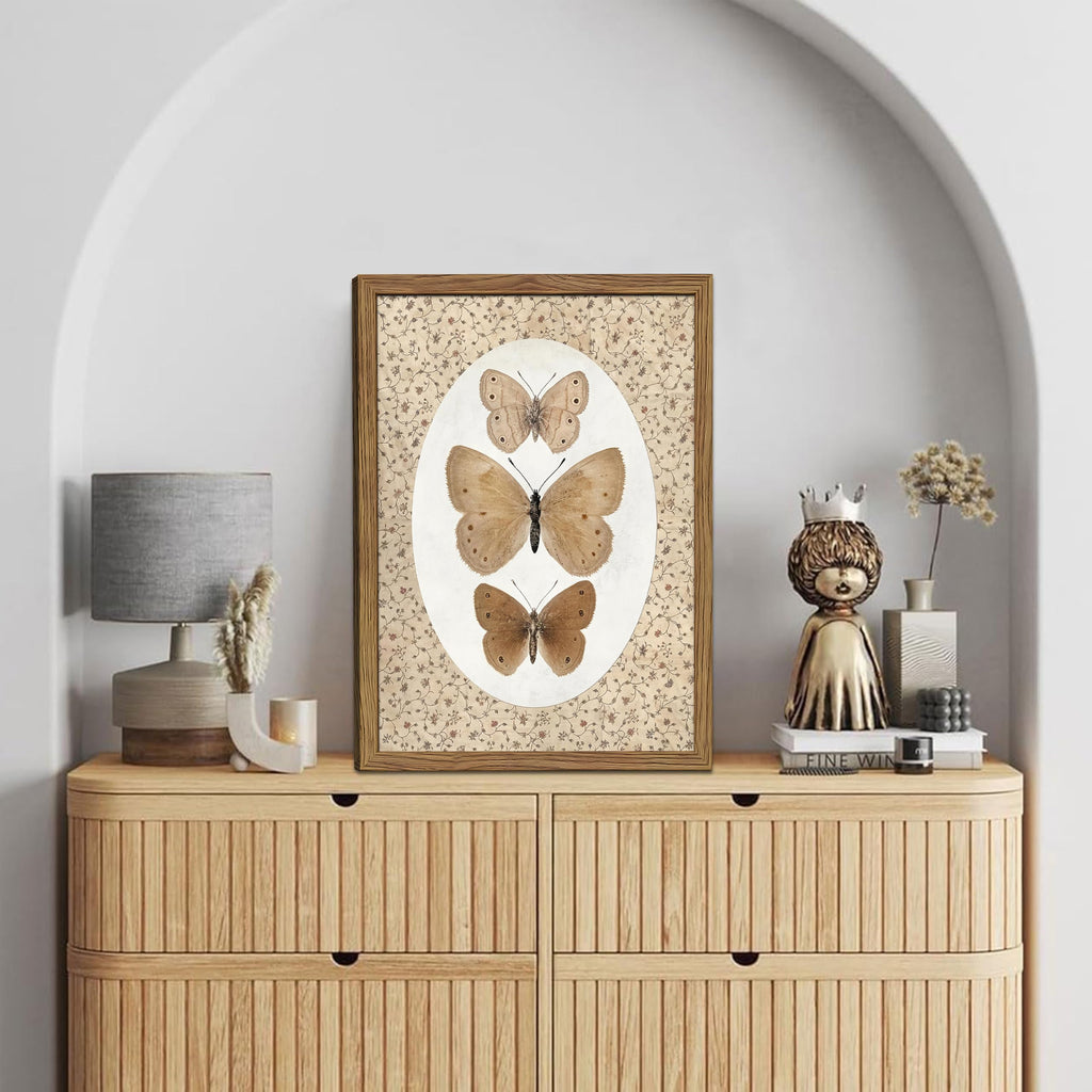 Framed Butterfly Canvas Wall Art, Vintage Butterfly Pictures Posters Wall Decor, Modern Farmhouse Decor, Rustic Retro