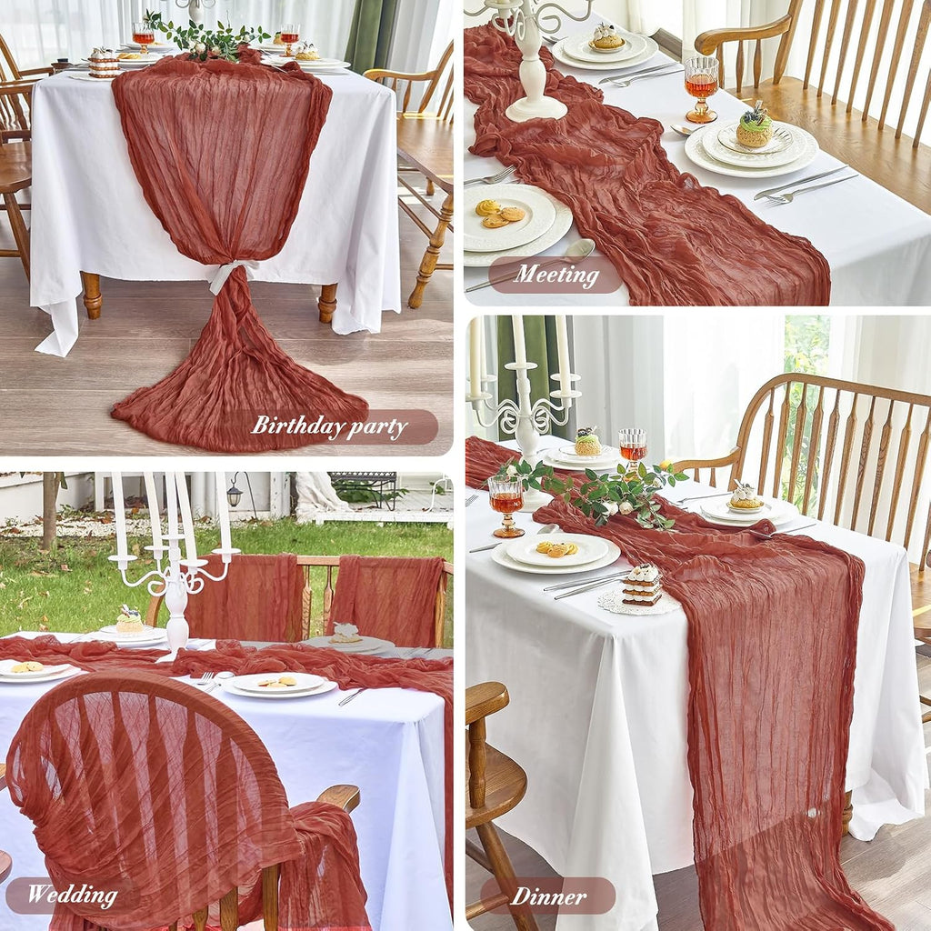 Fall 2 Pack Cheesecloth Terracotta Table Runner Thanksgiving Party - Set of 2