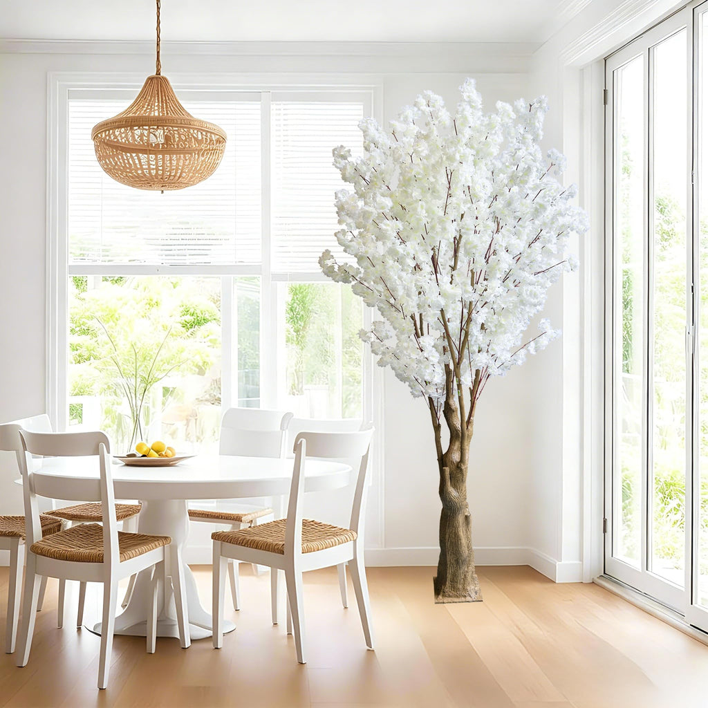 7FT Artificial Cherry Blossom Tree, White Faux Flower Tree, Wedding, Party & Outdoor Decor (2.1M)