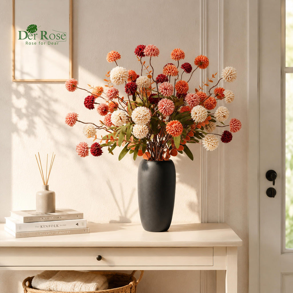 Fall Artificial Flowers with Vase, 18 Pcs Silk Mums Decor