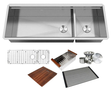 ALL-IN-ONE Workstation 48 in. 16-Gauge Undermount Double Bowl Stainless Steel Kitchen Sink w/Build-in Ledge and