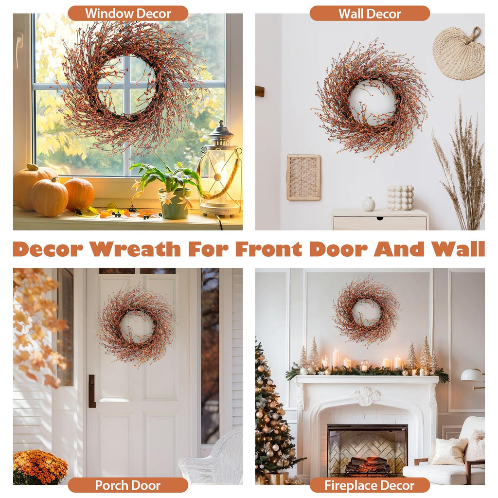 24 Inch Fall Wreath for Front Door Full Artificial Grapevine Wreath