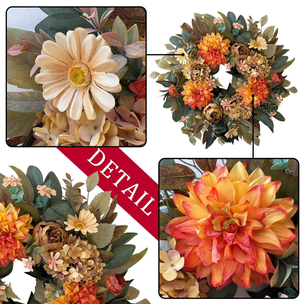 24in Fall Front Door Wreath Dahlia Hydrangea Peony Table Decor