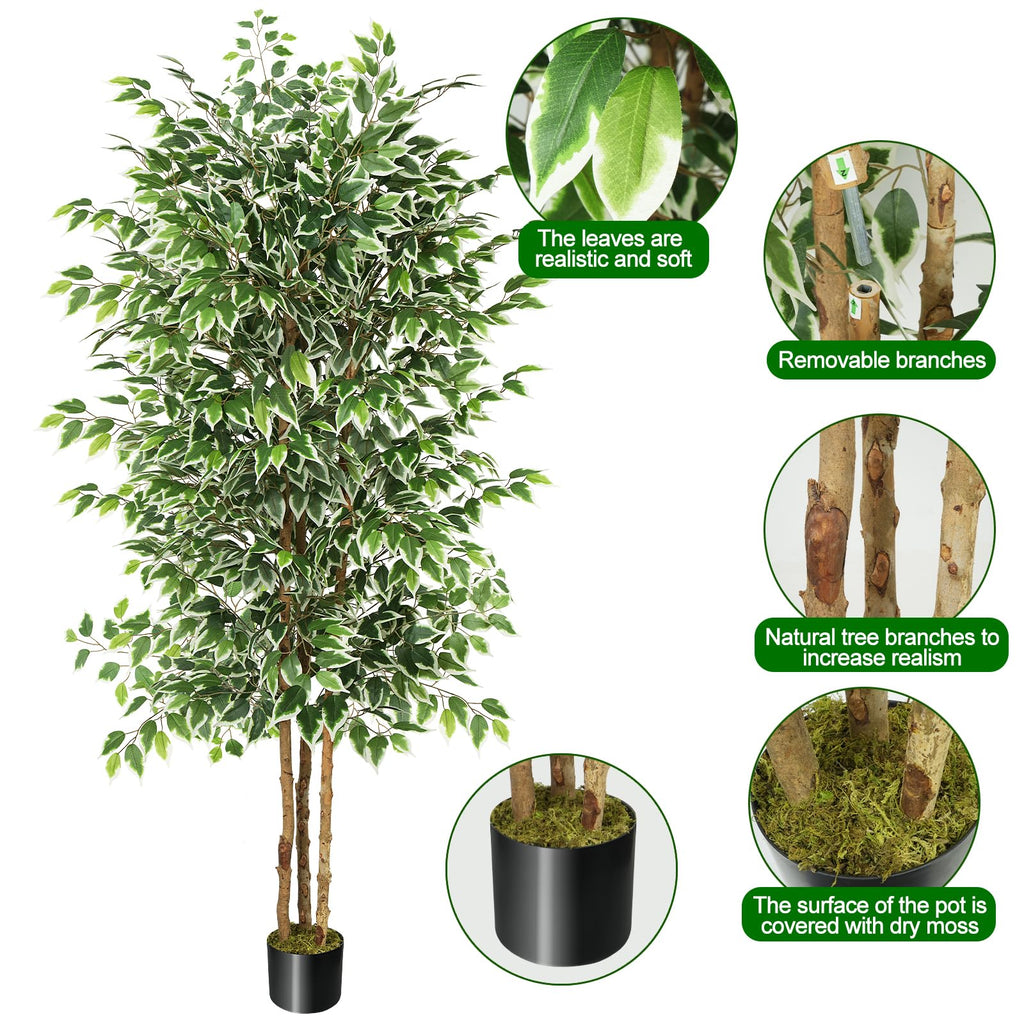 7 FT Artificial Ficus Tree with Real Wood Trunks, Faux Tree Indoor