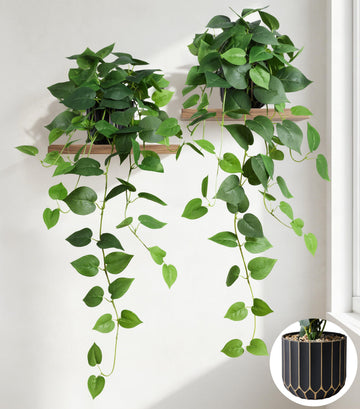 Fake Plants 2 Pcs Faux Pothos Plants Potted Indoor Artificial Hanging Plants Realistic Fake Greenery Table Desk