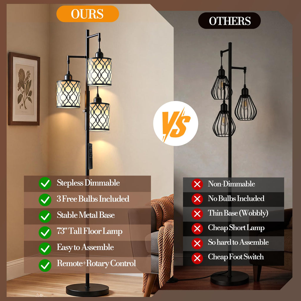 73" Dimmable Floor Lamps, Standing Lamp with Remote, Black