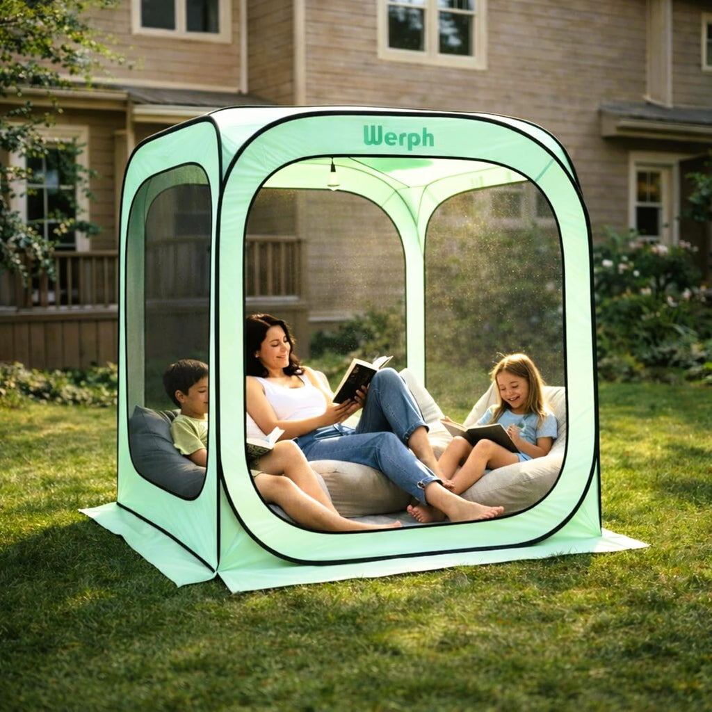 6x6 Pop-Up Screen Tent, Mosquito Net Gazebo, UV Resistant, Green | Roof Waterproof Screen Canopy