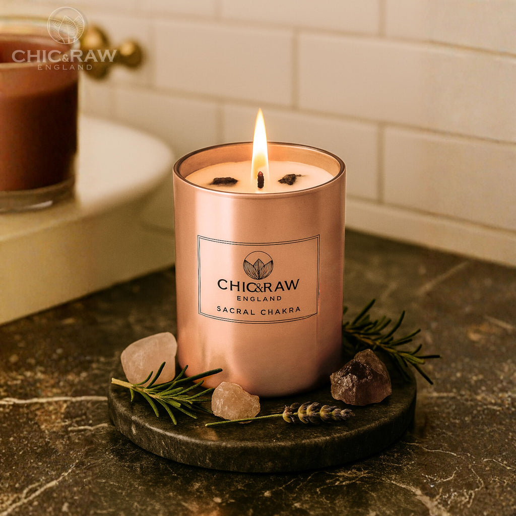 Aromatherapy Candle with Amethyst Crystal, Sacral Chakra, Soy Wax, 7.05oz