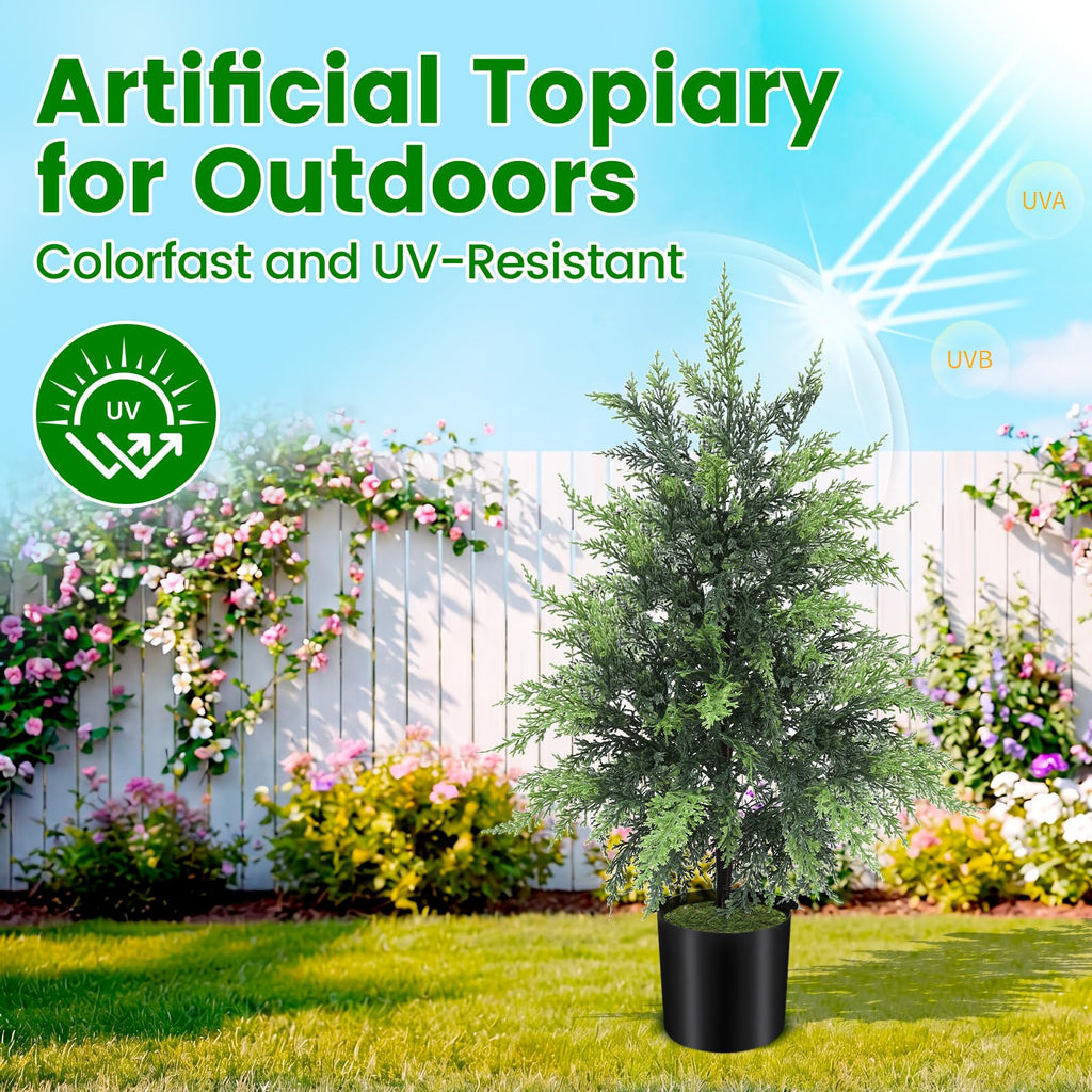 Outdoor Artificial Topiary Cedar Tree Real Touch Faux Pine Evergreen Shrub Plant UV Resistant Greenery Tree with Pot