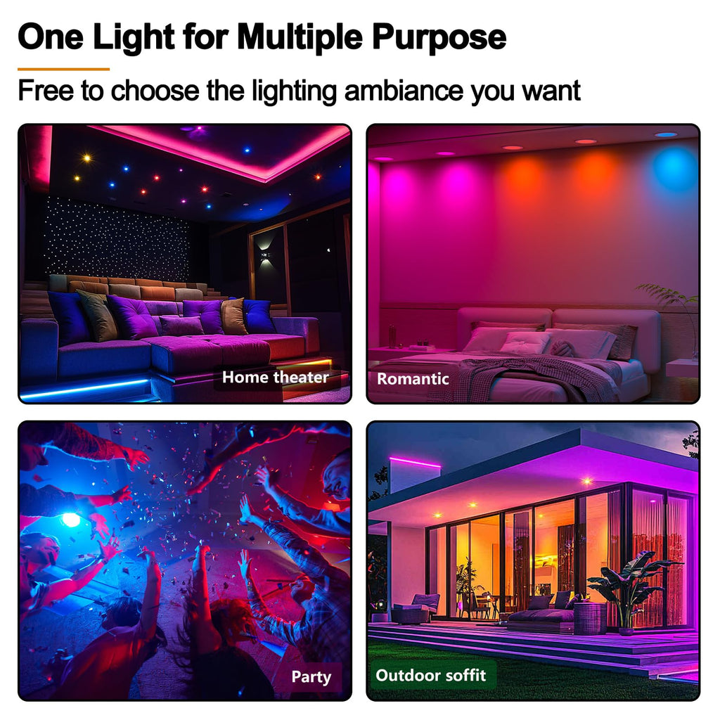 Recessed Lighting 4 Inch RGBCW Color Changing 12W LED Downlights with Junction Box,1080Lumens Canless LED Recessed