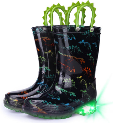 Toddler Kids Rain Boots - Light Up Boys Rainboots Boots Waterproof Lightweight Outdoor Shoes with Easy-On Handles