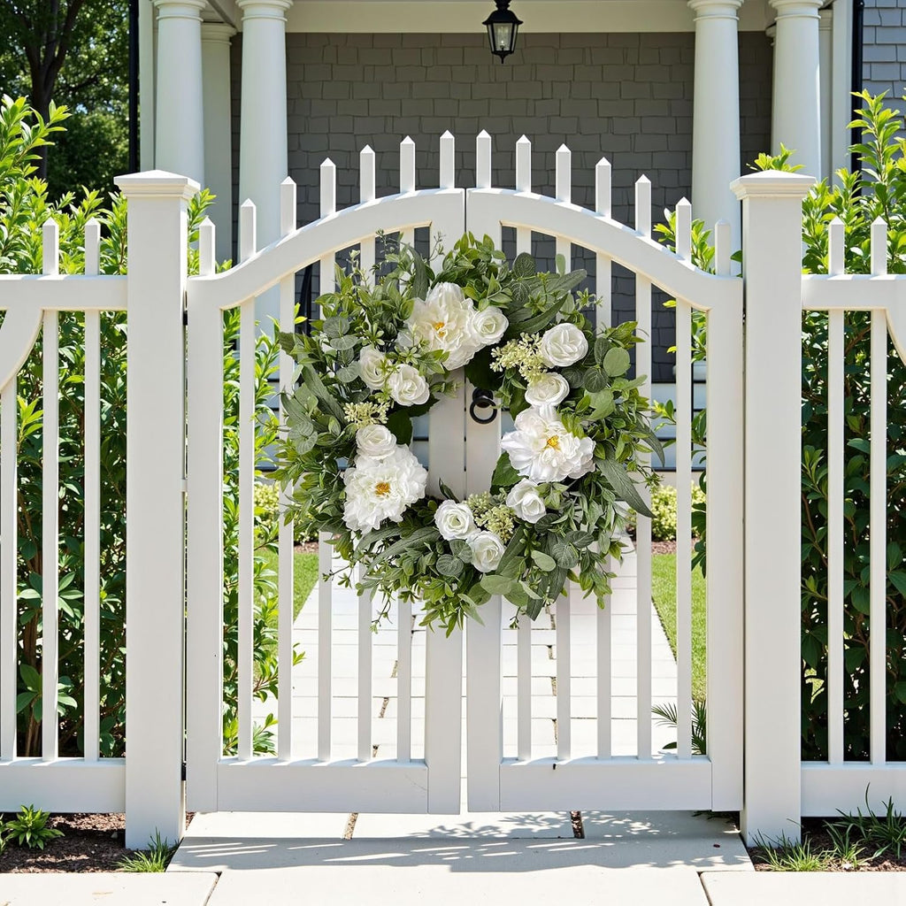 Summer Wreaths for Front Door 24" White Dahlia Rose Floral Wreath