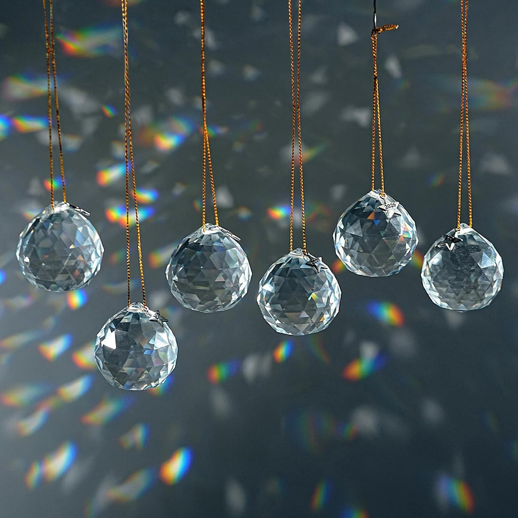 10Pcs 40mm Crystal Ball Prisms Clear Hanging Crystals - with 2026 Star Charms, Chandelier Crystals Replacement
