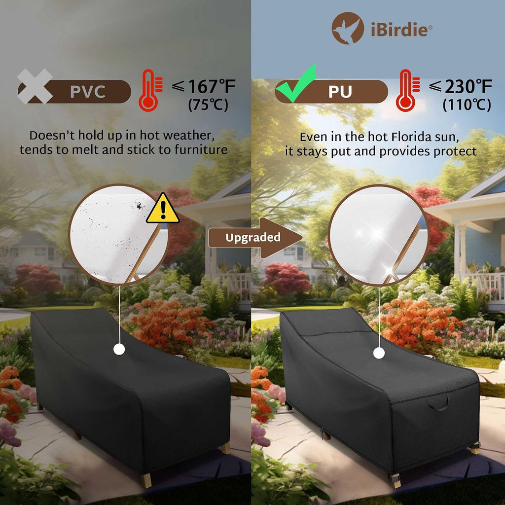 Outdoor Chaise Lounge Chair Cover 86 x 36 x 32 inch, 1 Pack | Waterproof, 600D, Heavy Duty, Black, Patio Furniture