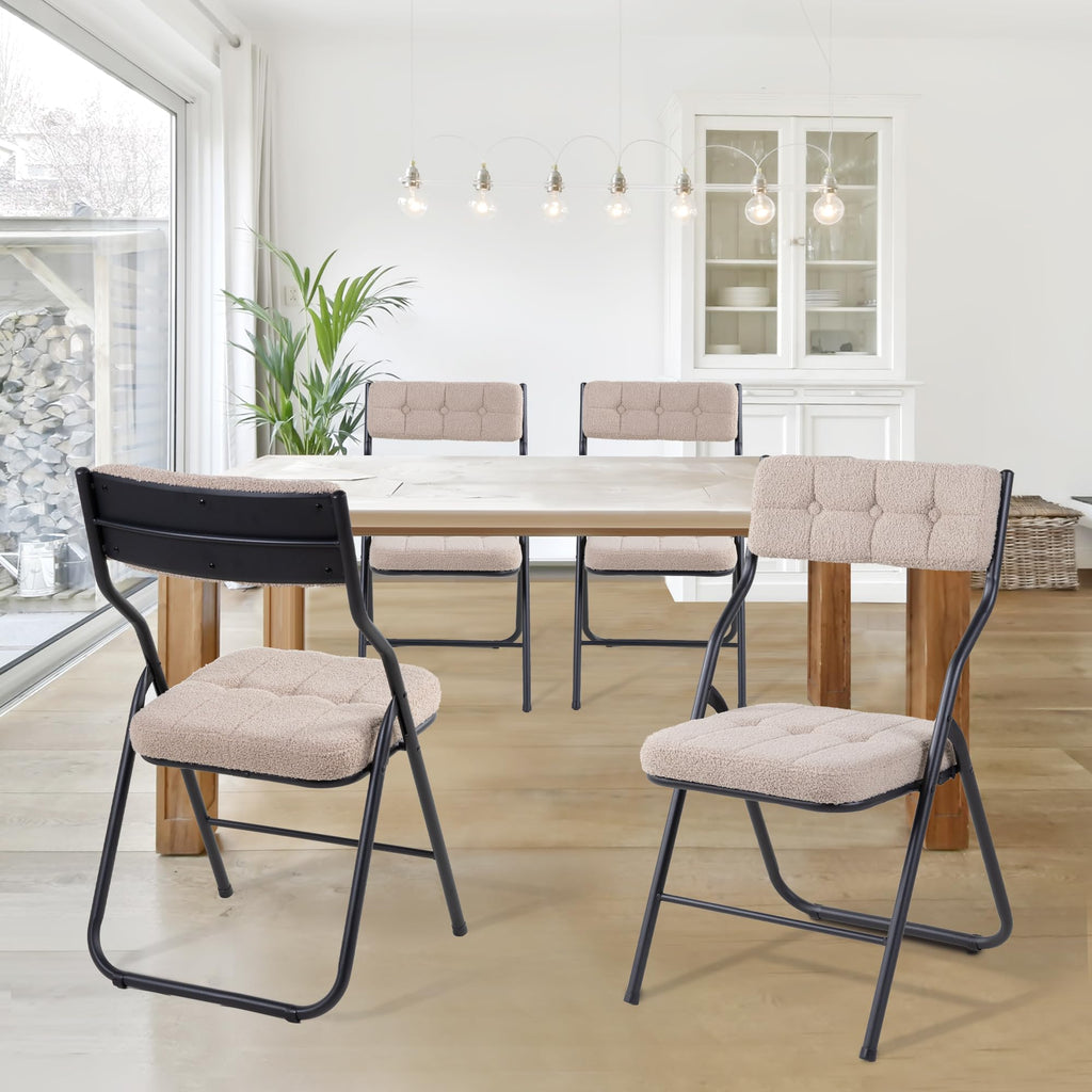 Padded Folding Chairs, 4 Pack Dining Chair with Cushion