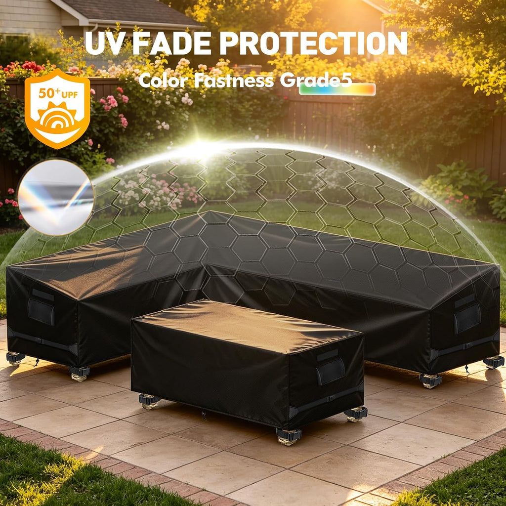 Outdoor Sectional Patio Furniture Covers, L-Shaped, 85x110in, Black | 2PCS waterproof cover for sofa and table, UV
