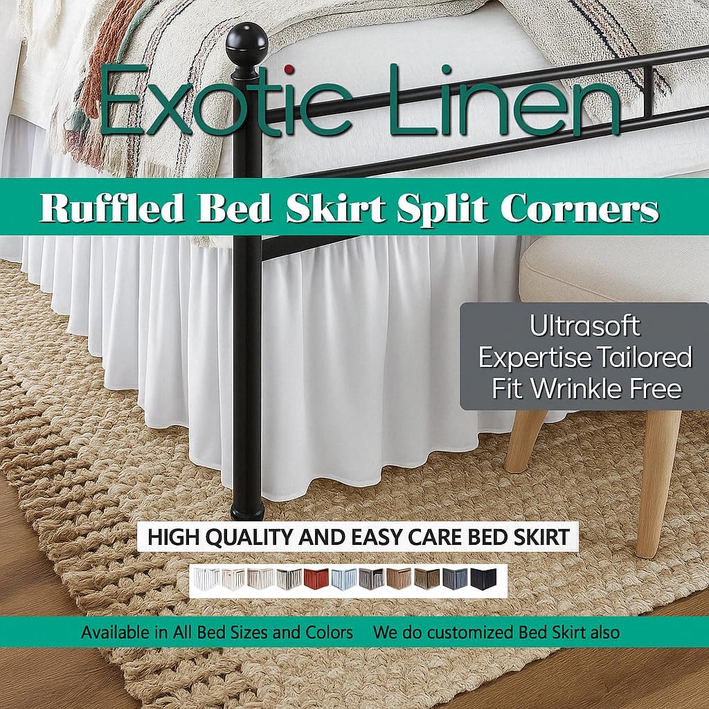 Ruffled Bed Skirt Split Corners with Platform, Tailored Fit Hotel Quality Wrinkle Free Ultra-Soft Microfiber Dust