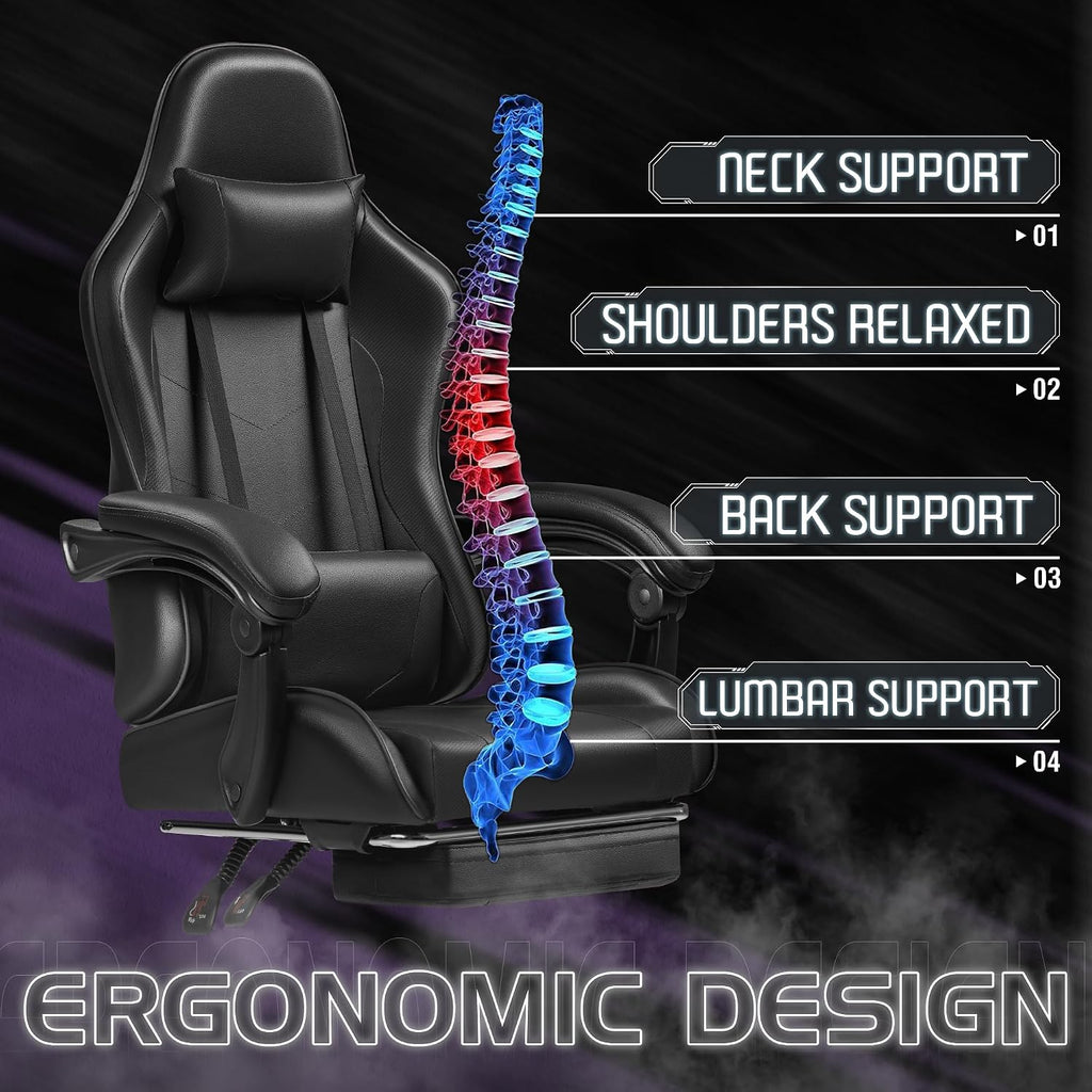 Gaming Chair, Video Game Chair with Footrest and Massage Lumbar Support, Ergonomic Computer Chair Height Adjustable
