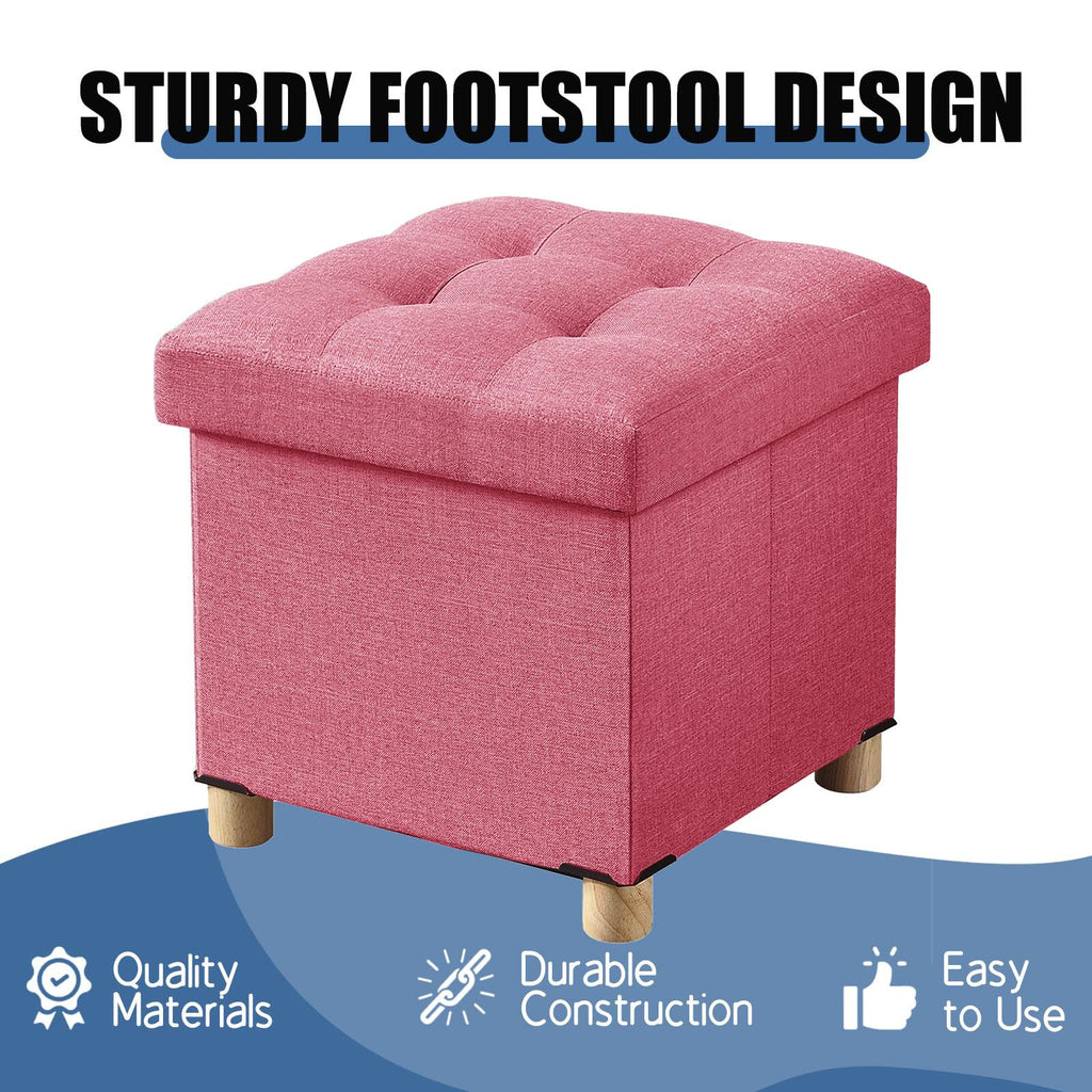 15 Inches Ottoman with Storage, Square Small Storage Ottoman Foot Rest with Legs, Ottomans Foot Stool (Hot Pink)