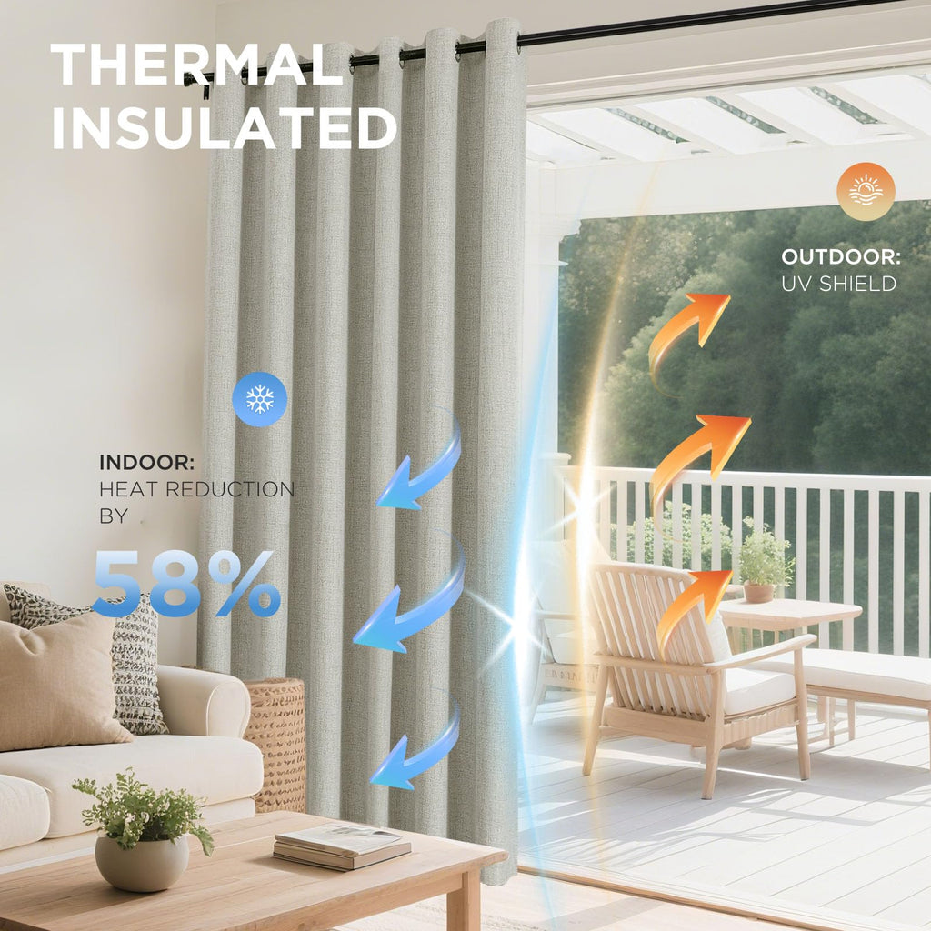 Blackout Room Divider Curtains, Extra Wide Light Beige Sliding Door Drapes Living Room Curtains, 1 Panel 100W x 90L
