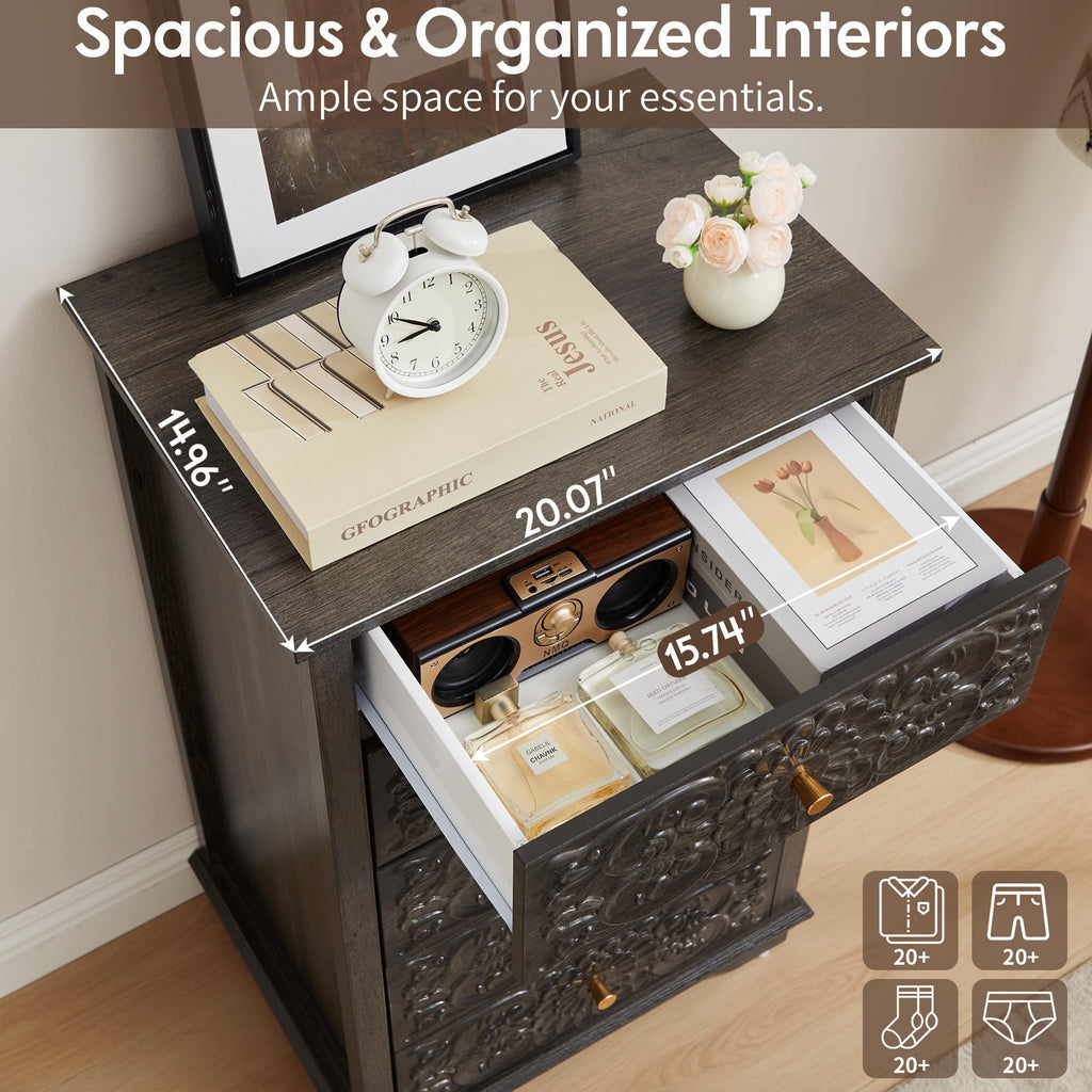 5 Drawer Dresser, 20"W Narrow Chest of Drawers, Black-Brown