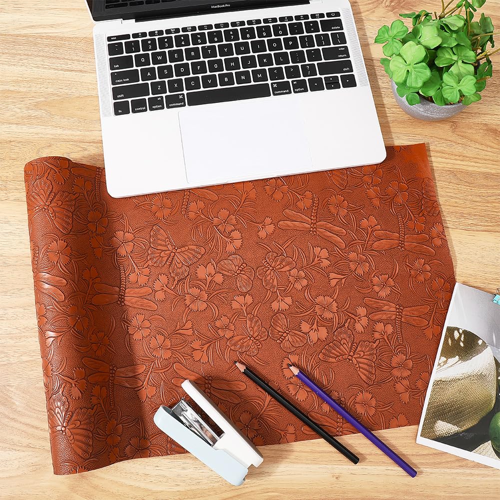 Vintage Floral Pattern Embossed PU Leather Sheet 54×11.9 Inch Textured Solid Color Butterflies Fabric Sheets for DIY
