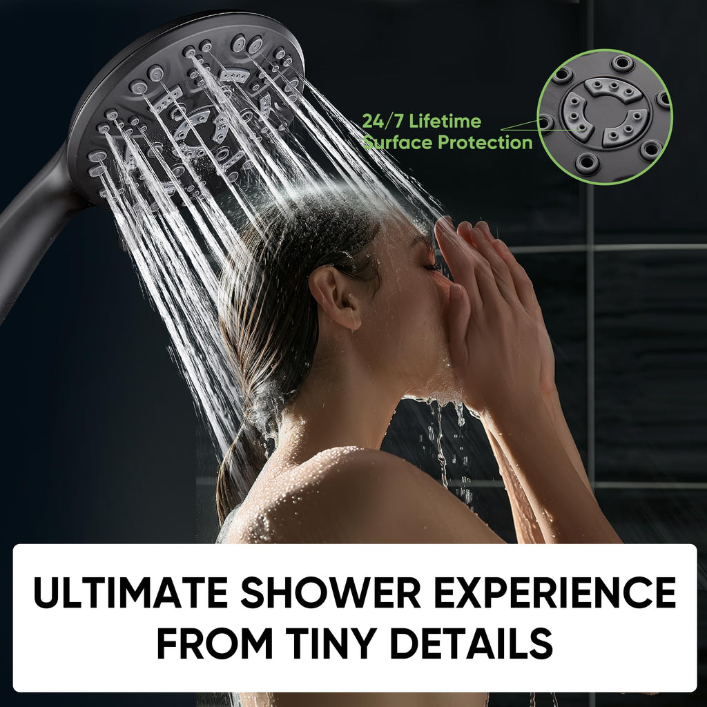 8-Setting Handheld Shower Head, Water-Saving Design, Matte Black